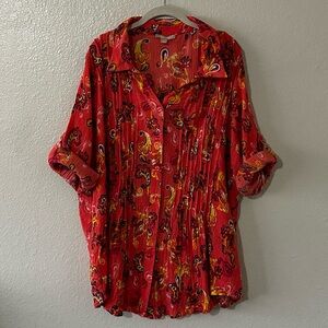Woman Within |  100% Cotton Coral Colored Tunic with Paisley Print, Size 2X